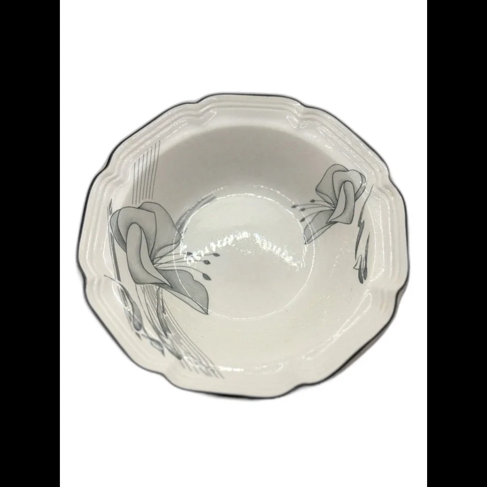 Vintage F.W. Woolworth Calla Lily Bowl Black & White Floral Glam China Pattern